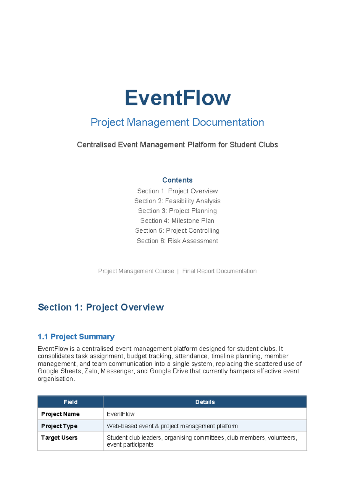EventFlow Project Management Documentation: Final Report for PM Course ...