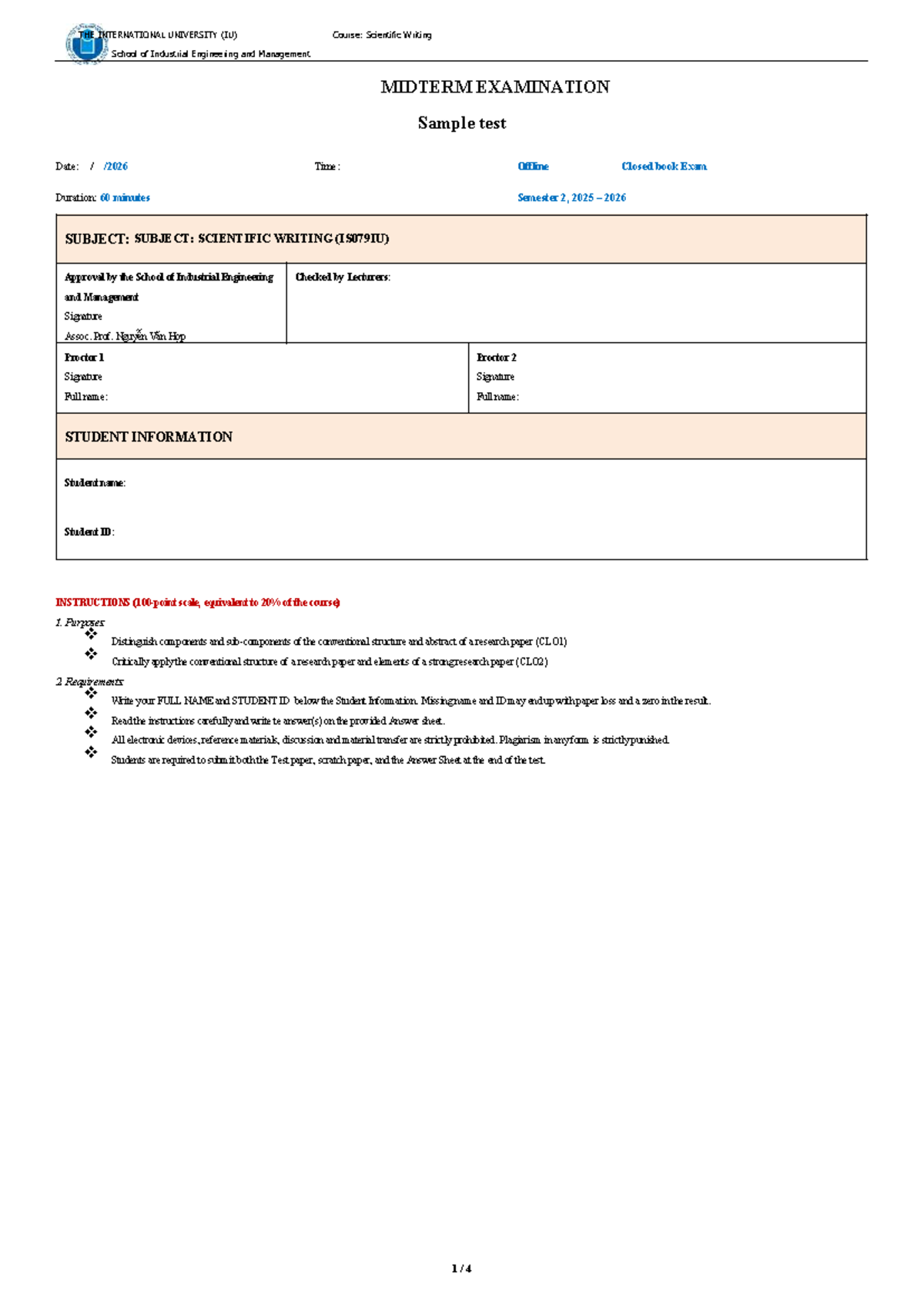 Scientific Writing (IS079IU) Midterm Exam Sample Test 2025-2026 - Studocu