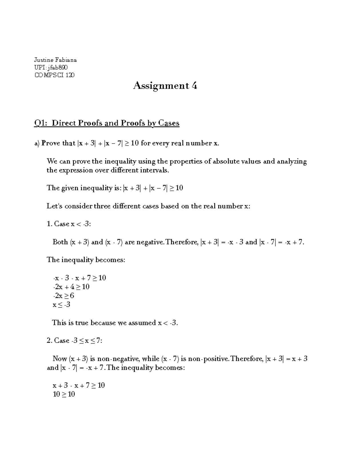 Compsci 120 Assignment 4 - Justine FabianaUPI: jfab COMPSCI 120 ...