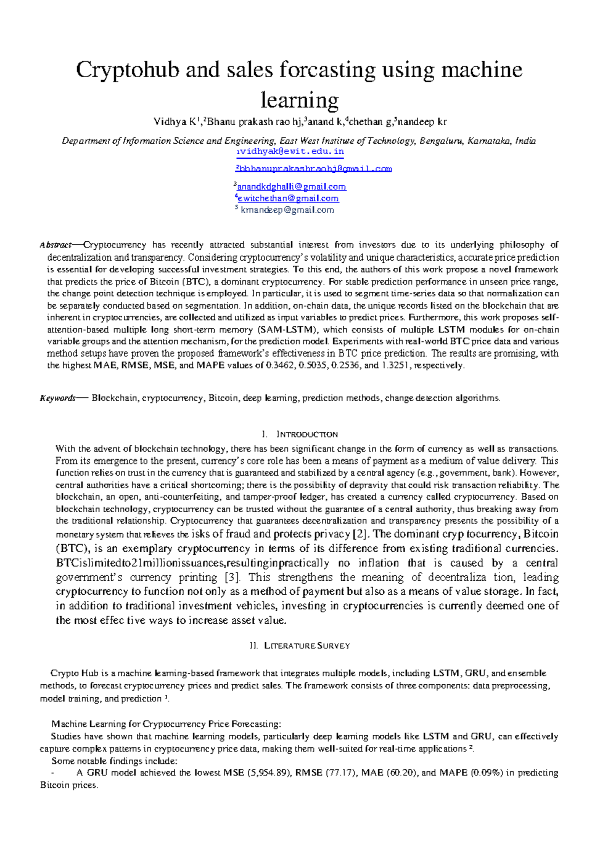Cryptohub: Machine Learning Framework for BTC Price & Sales Forecasting -  Studocu