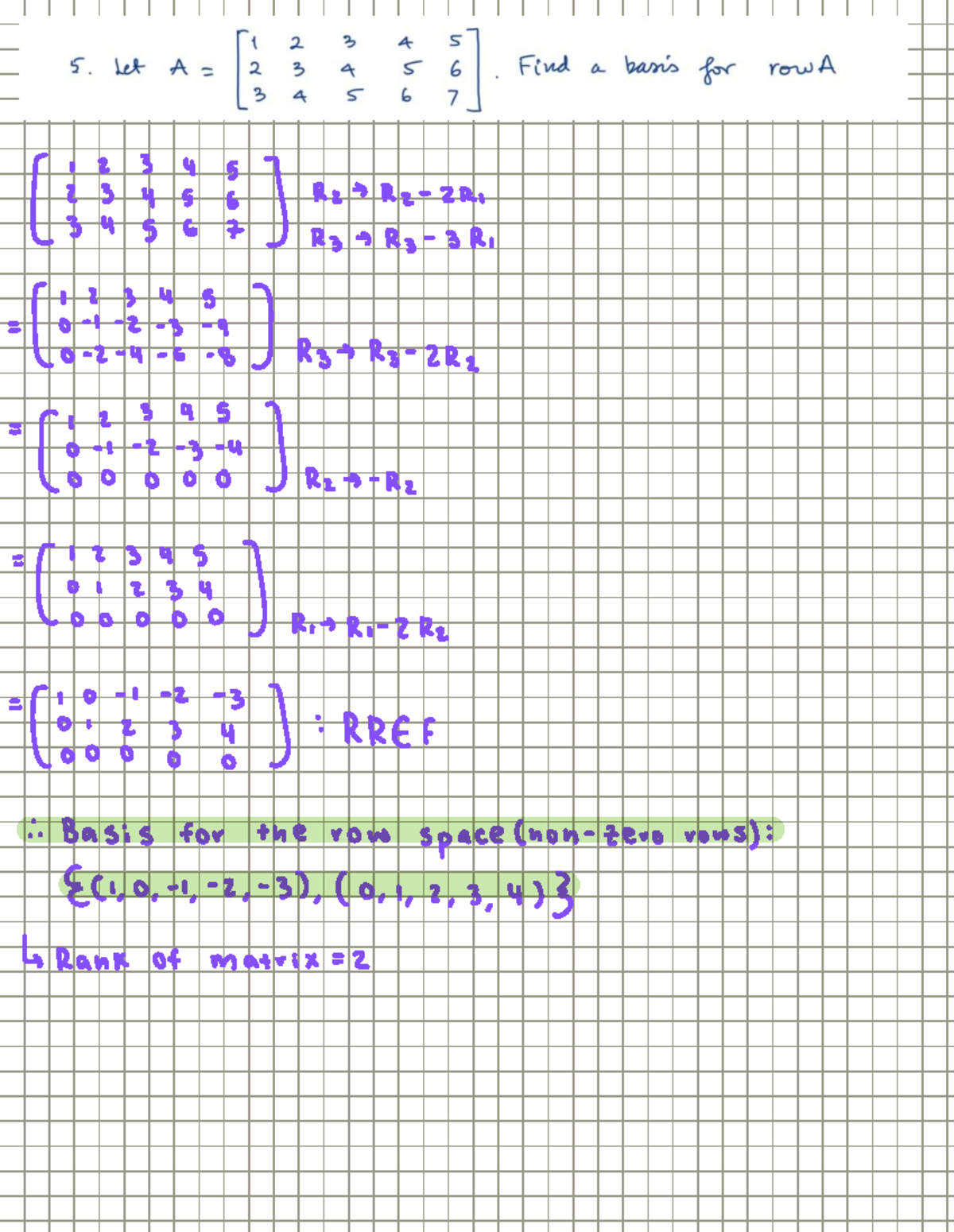Linear Algebra II: Basis for Row Space and RREF Analysis - Studocu