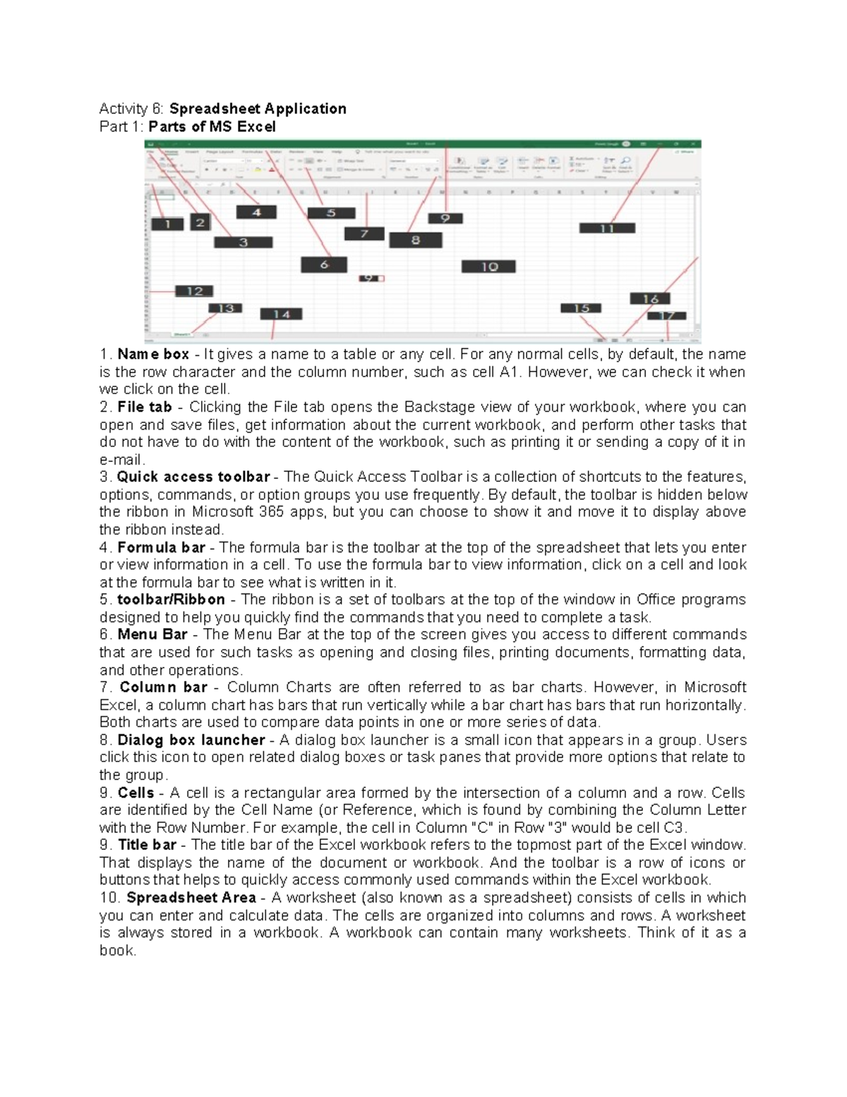 Activity 6 Part 1: Overview of MS Excel Fundamentals in Med Lab Sci 2 ...