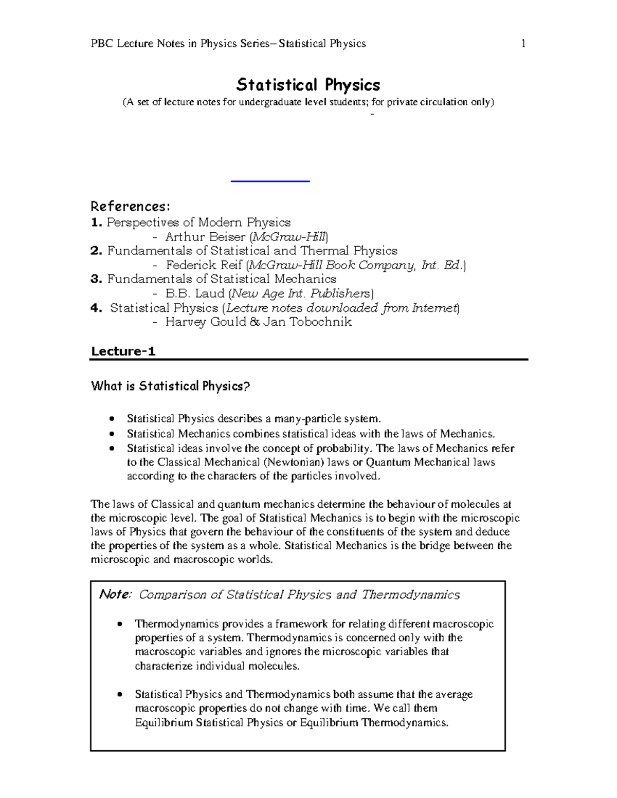 60803473 Stat Phys Lecture Notes: Understanding Statistical Mechanics ...