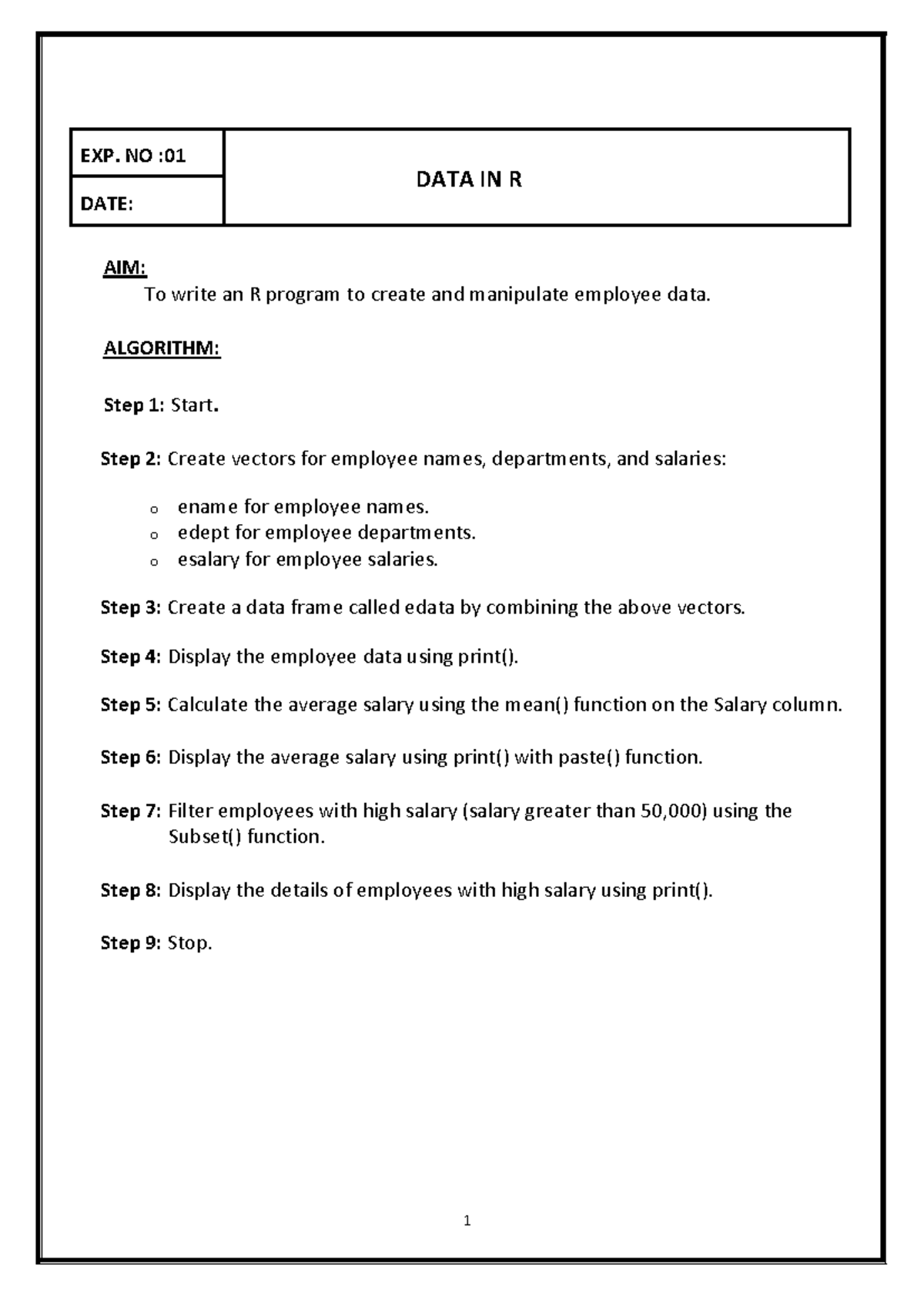 R Programming Finalized Programs: Data Manipulation & Database Handling ...