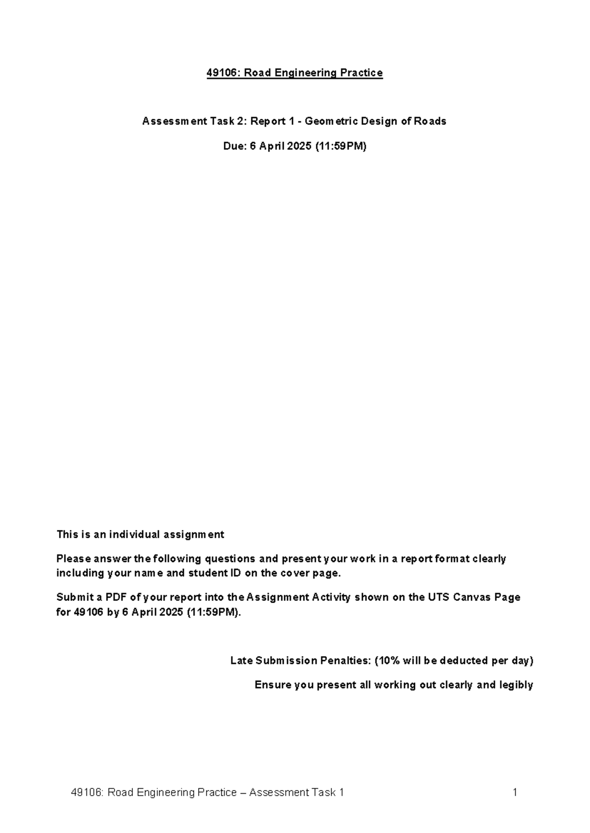 49106 Assessment Task 1 - Assignment Brief 20250206 - 49106: Road ...