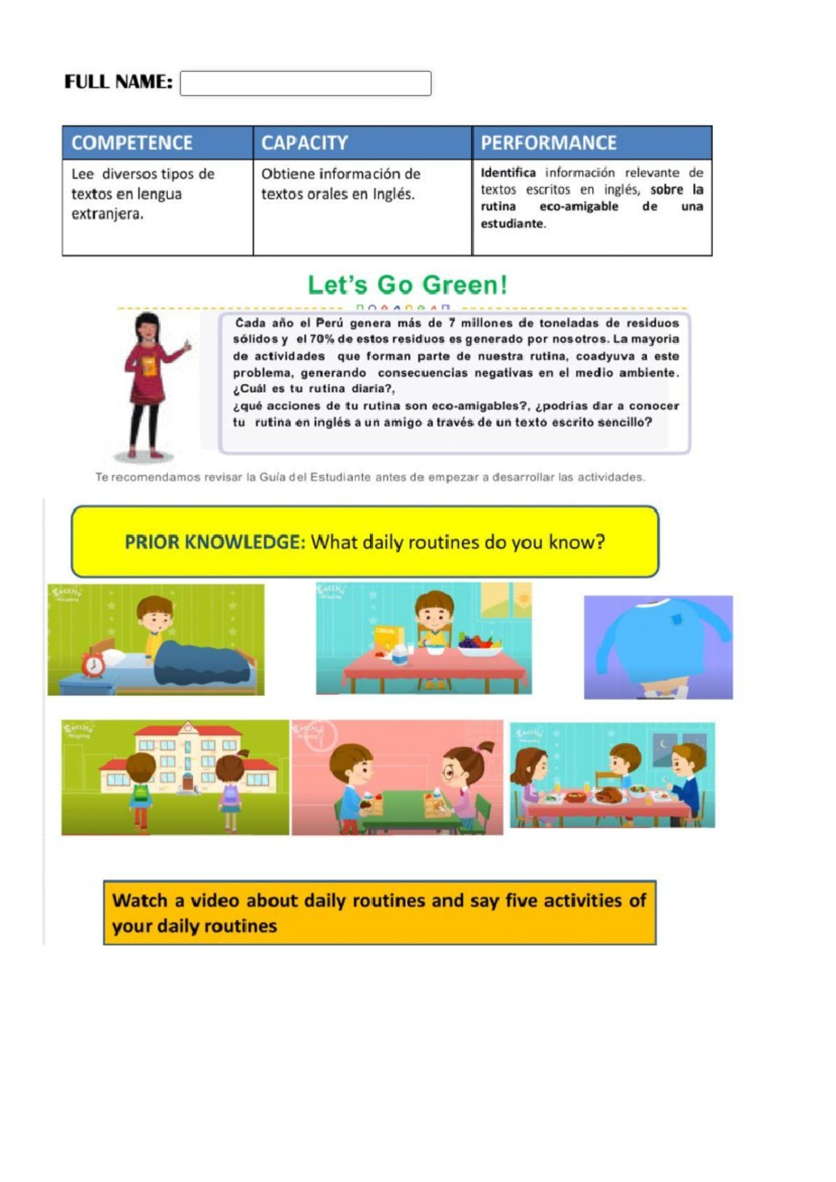 Activity: Let's Go Green! Eco-Friendly Daily Routines (PRE A1) - Studocu