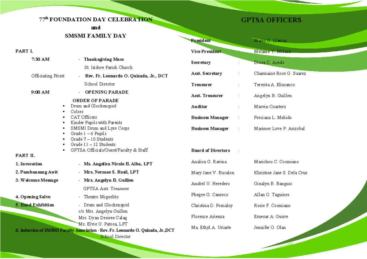 77th Foundation Day Celebration Program - SMSMI Family Day - Studocu