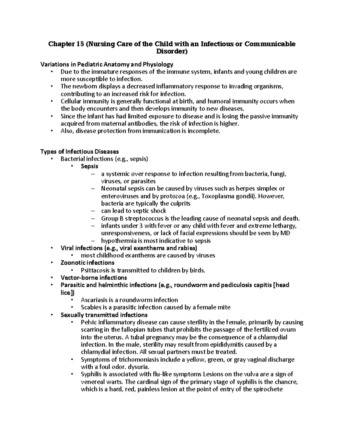PEDS 231 Exam 2 Study Notes: Infectious Diseases & Nursing Care - Studocu