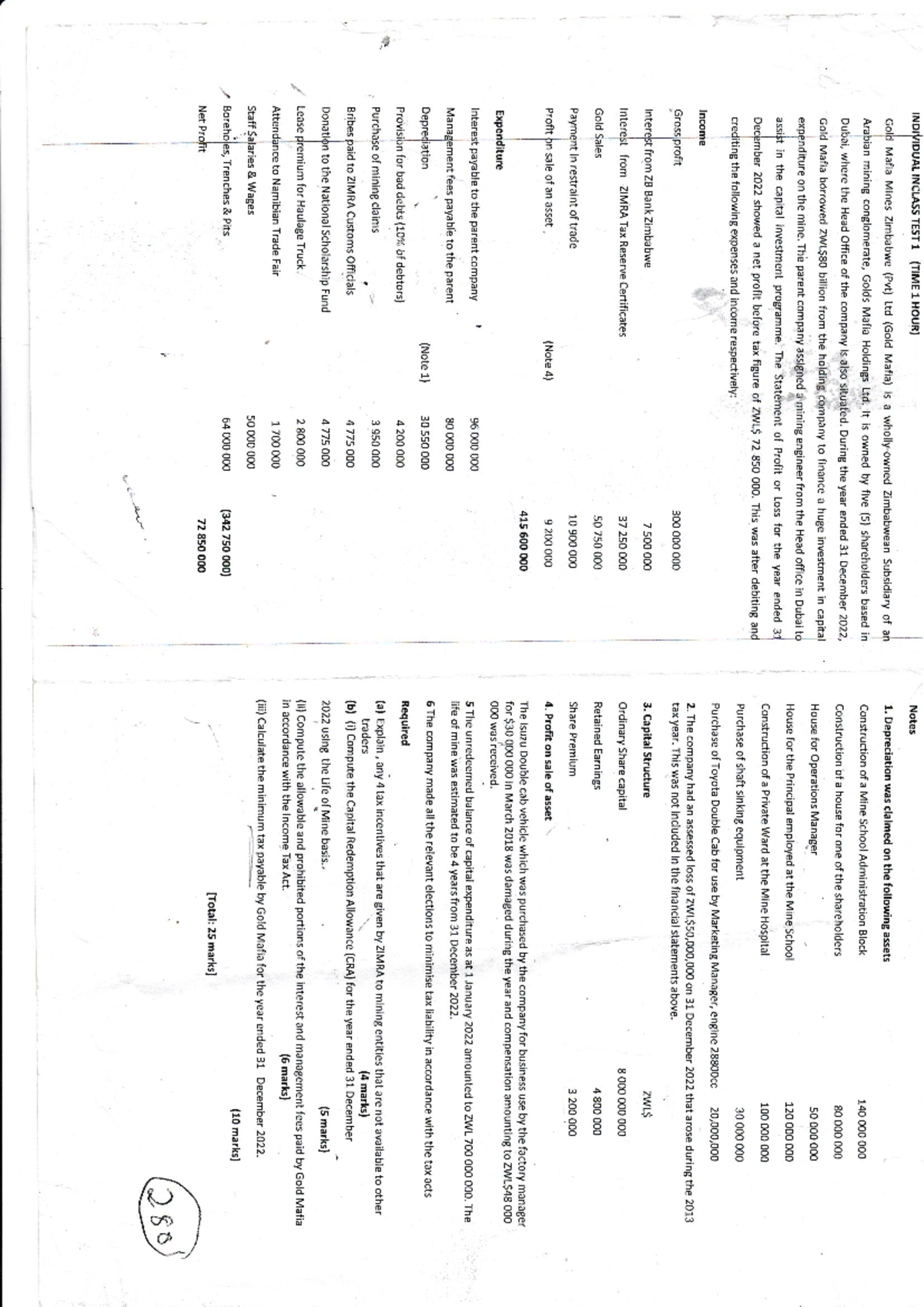 SCN 0024 - Individual In-Class Test 1 Notes on Gold Mafia Mines - Studocu