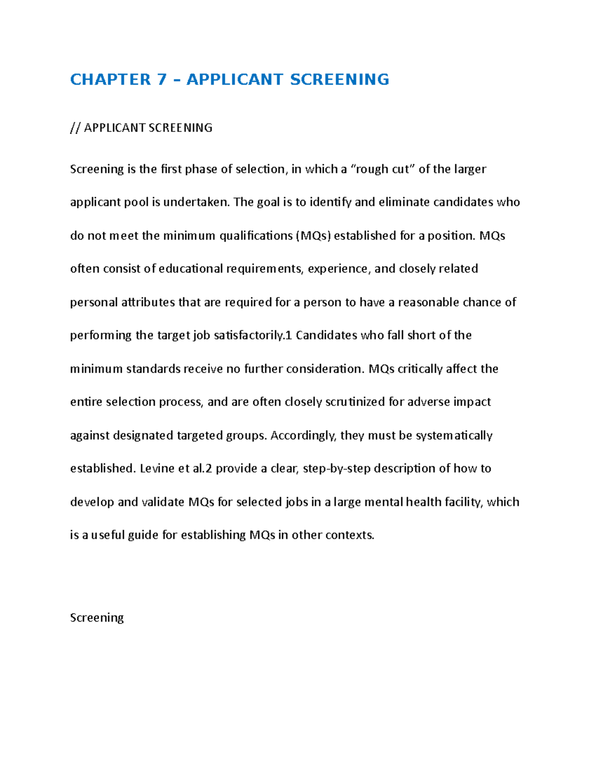 Chapter 7 - Applicant Screening - CHAPTER 7 – APPLICANT SCREENING ...