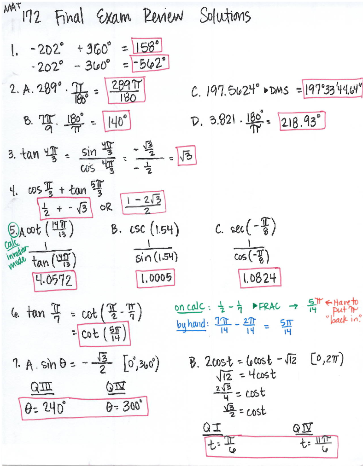MAT 172 Final Exam Review Solutions and Key Concepts - Studocu