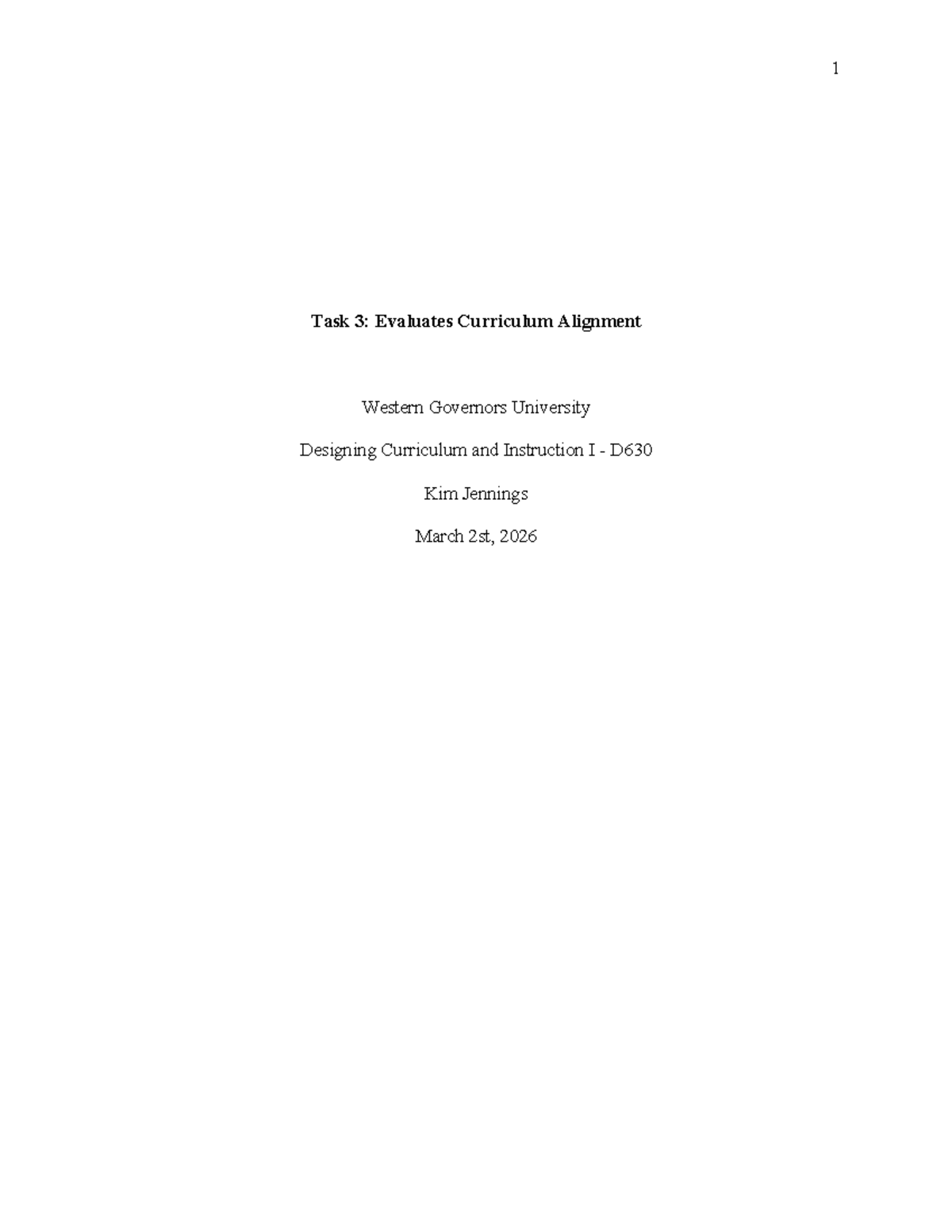 WGU D630 Task 3: Evaluating Curriculum Alignment in ELA - Studocu