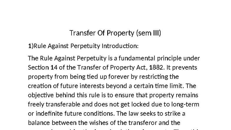 Transfer Of Property RRRR - Transfer Of Property (sem III) 1)Rule ...