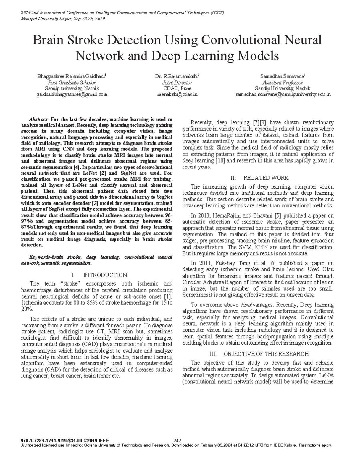 Brain Stroke Detection Using CNN and Deep Learning Models (PGS-ICCT ...