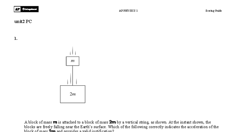 AP PHYSICS 1 Scoring Guide: Unit 2 Practice Questions - Studocu
