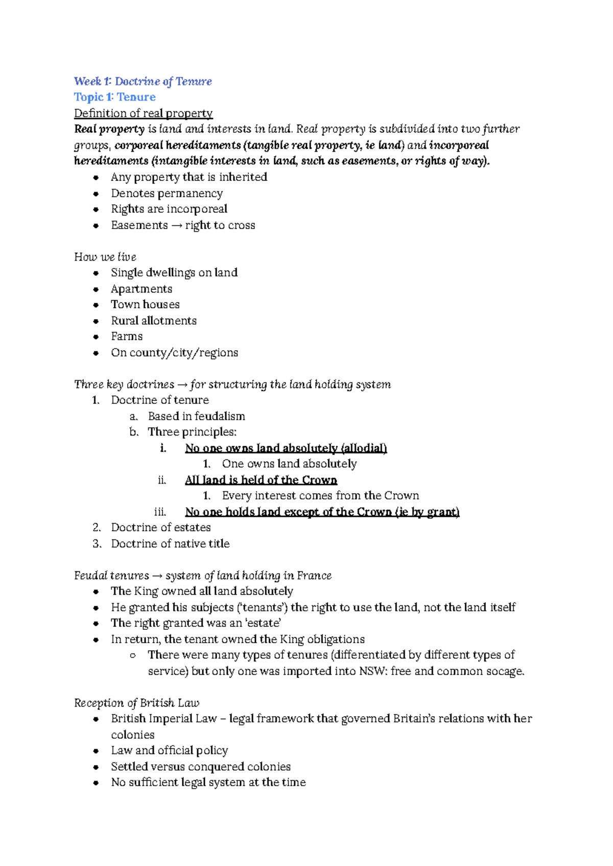 Real Property (LAW101): Week 1-10 Comprehensive Notes - Studocu