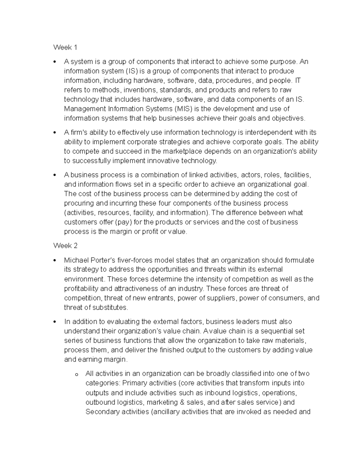 MIS 101: Overview of Information Systems and Business Processes - Studocu