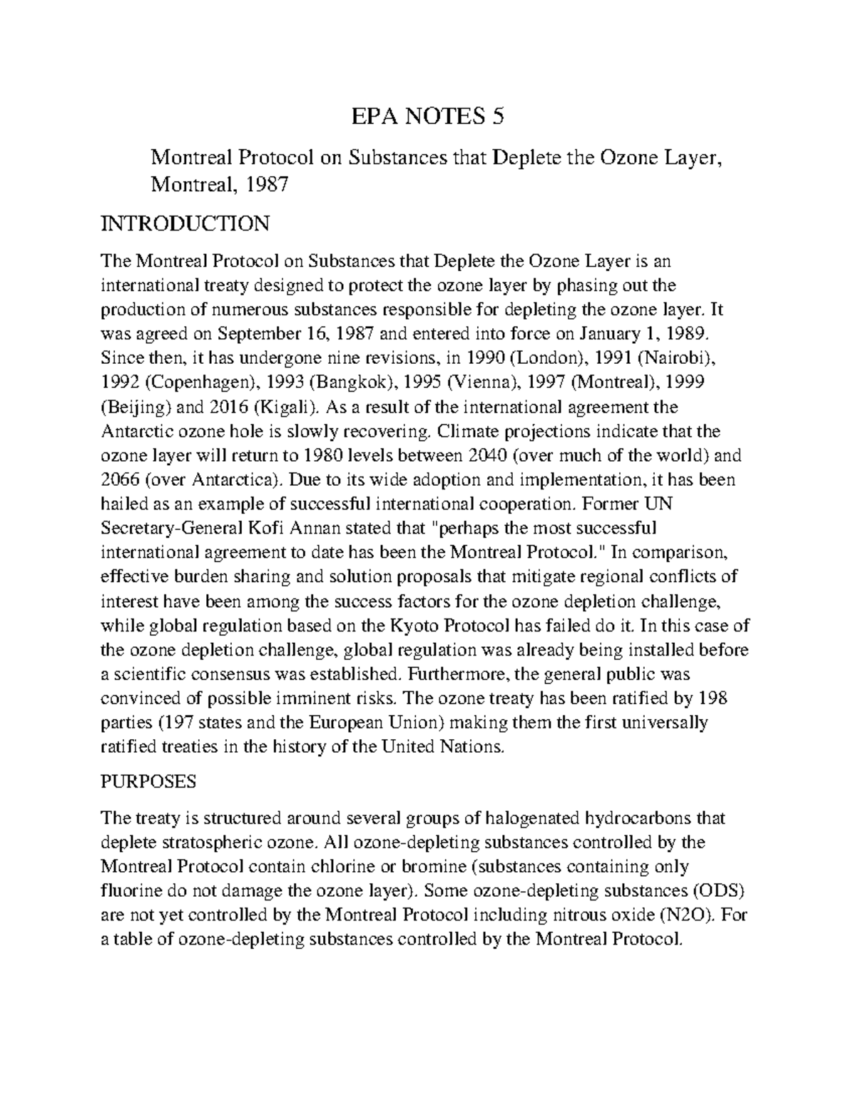 EPA Midterm Notes 5: Montreal Protocol & Ozone Layer Protection - Studocu