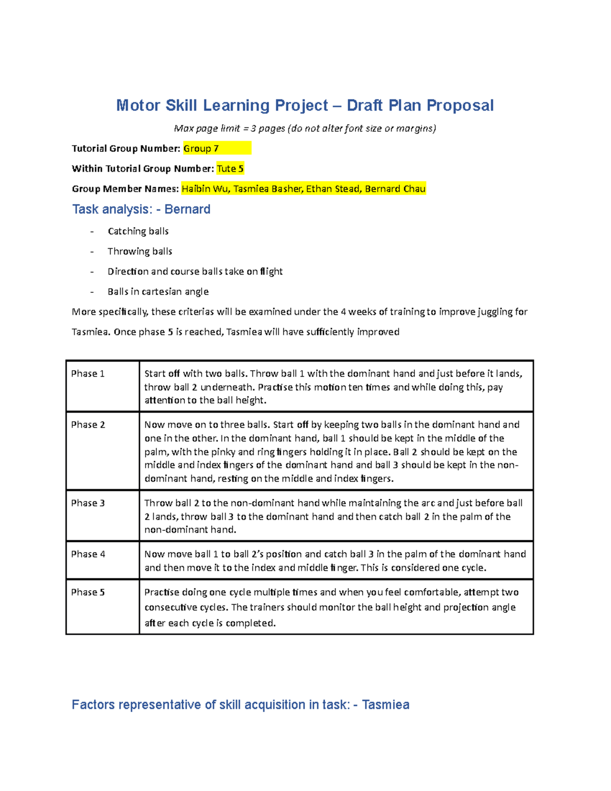 Motor Skill Learning Project Draft Plan Proposal T5G7 - Studocu