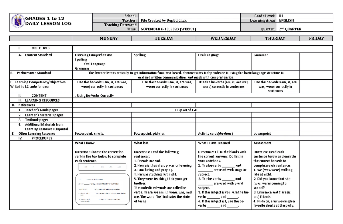Lesson Plan: Cohesive Devices for English 10 (Quarter II) - Studocu