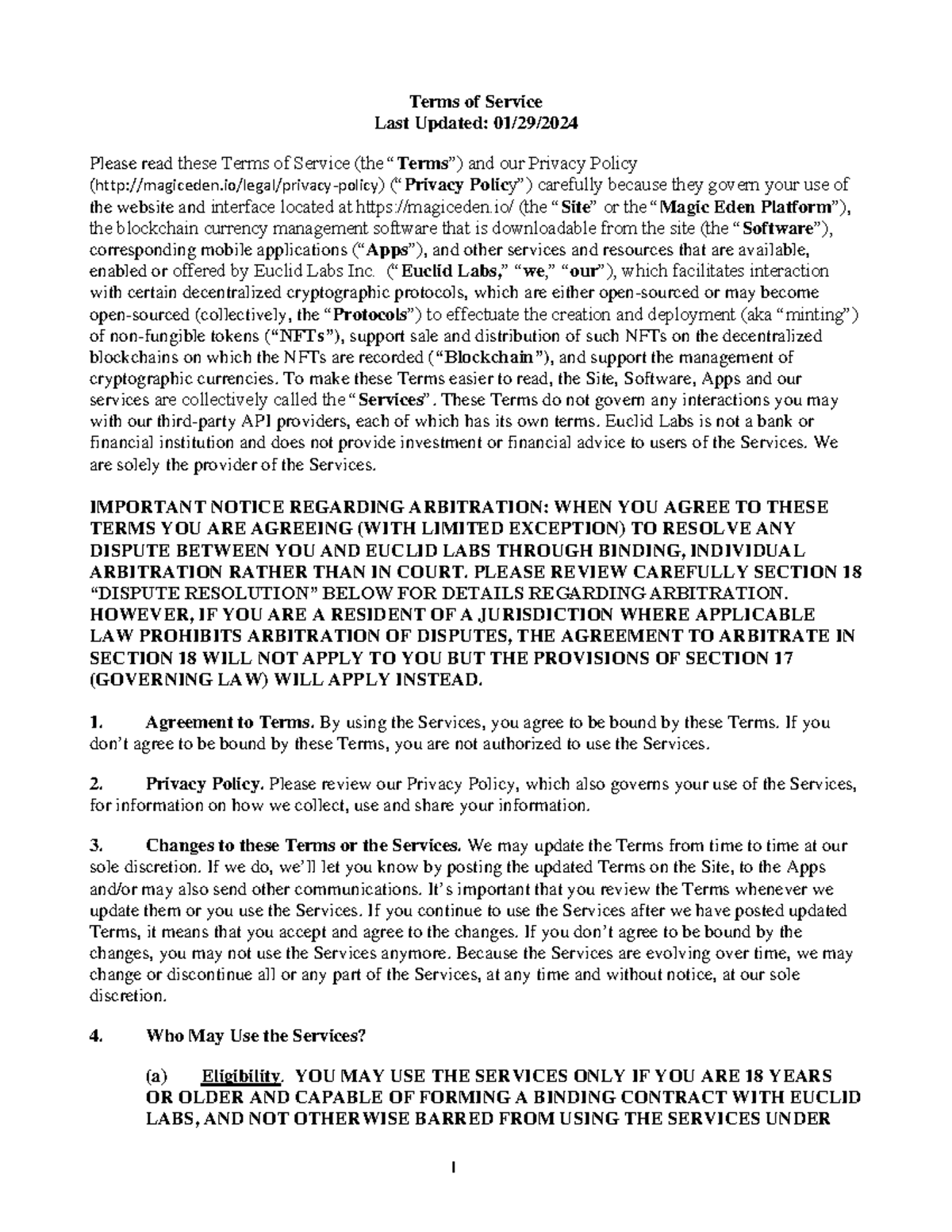 Magic Eden - Updated Terms of Service Overview (Last Rev. 01/29) - Studocu