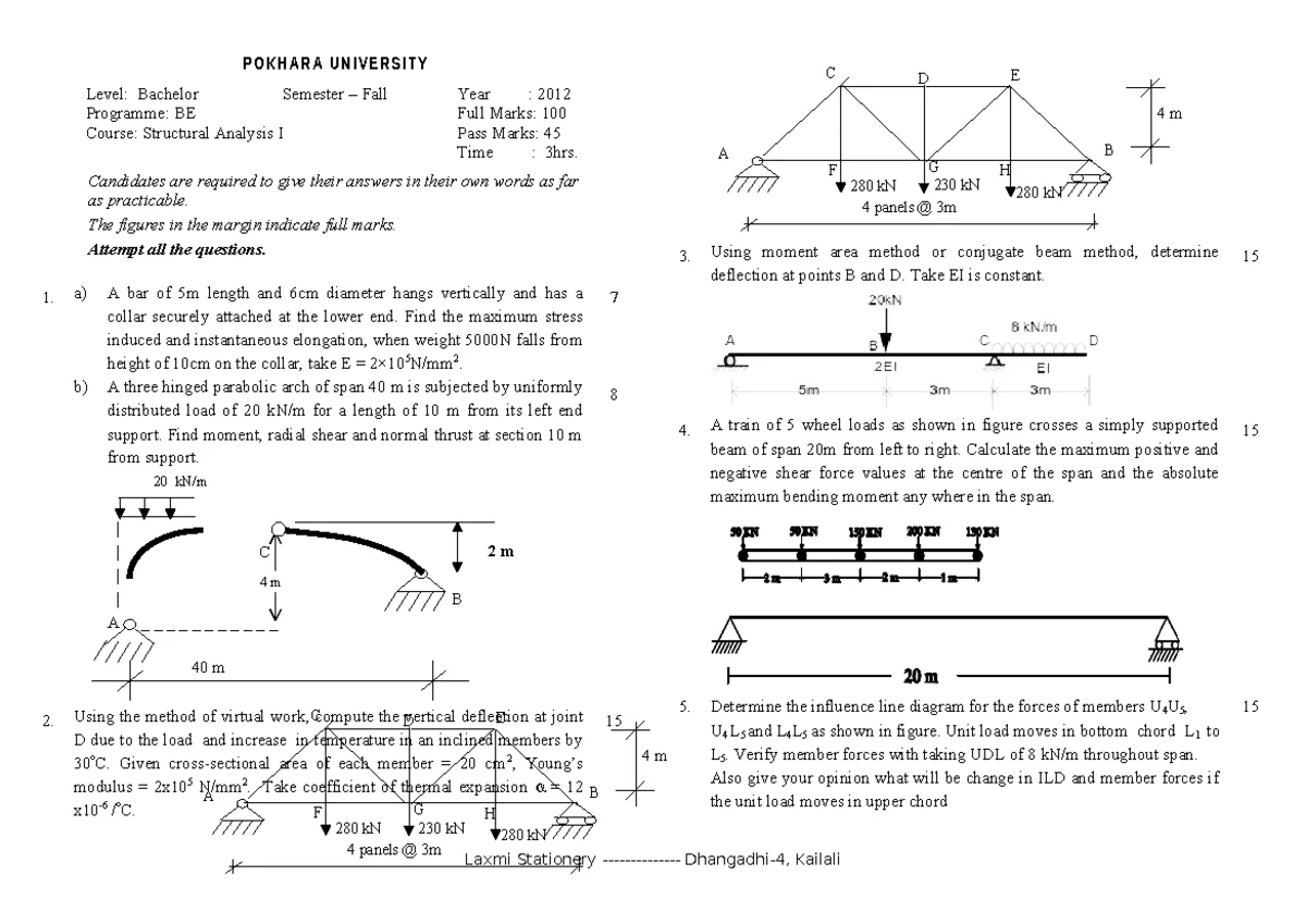 Chemistry BE Fall 2011 Exam Questions - POKHARA UNIVERSITY - Studocu