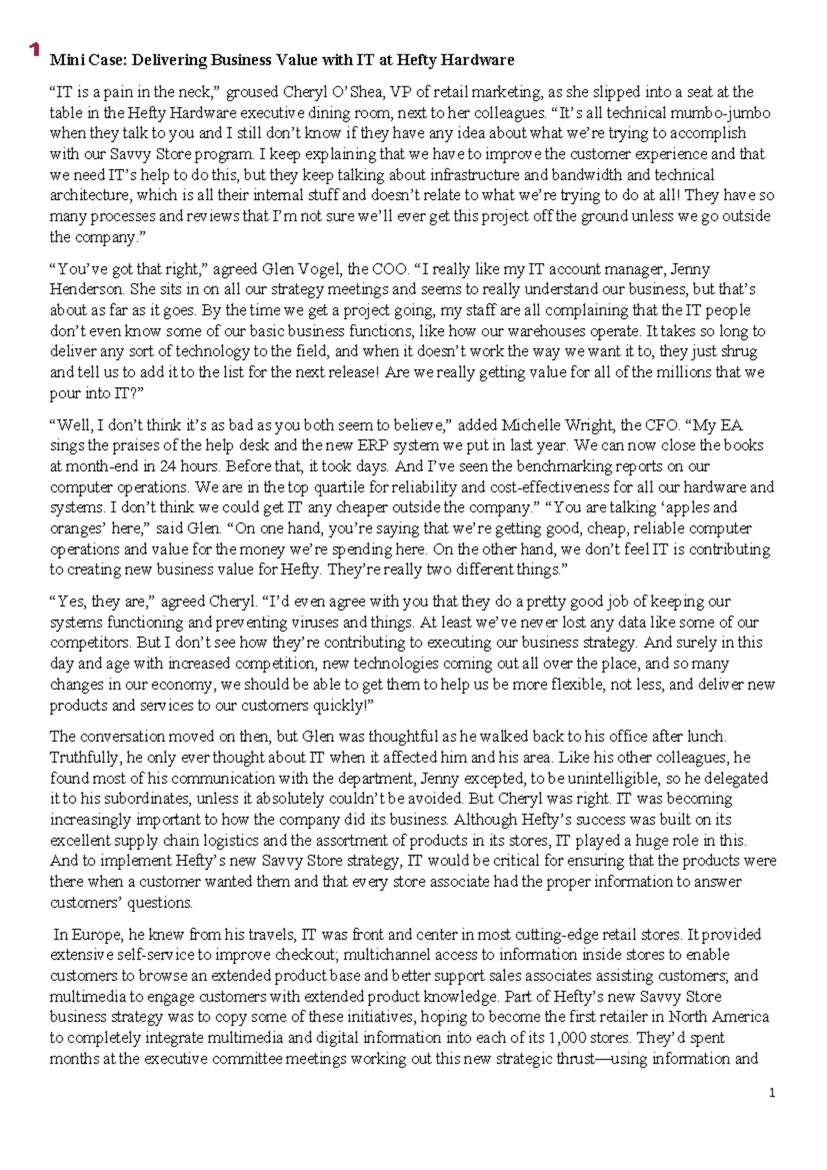 Hefty Hardware Business Value & IT Integration Cases 1-6 - CASE STUDY ...