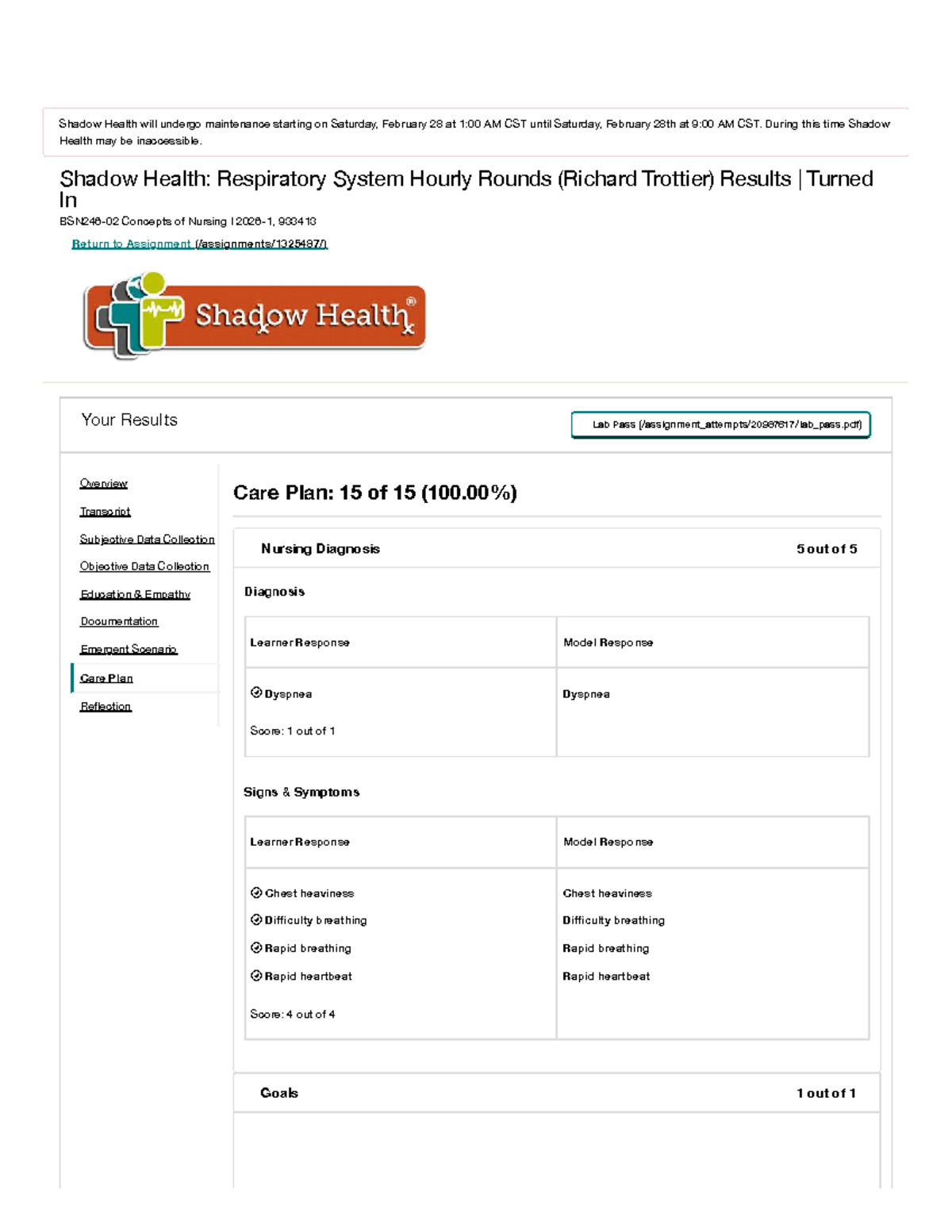 Shadow Health: Respiratory System Hourly Rounds (Nursing I 933413 ...