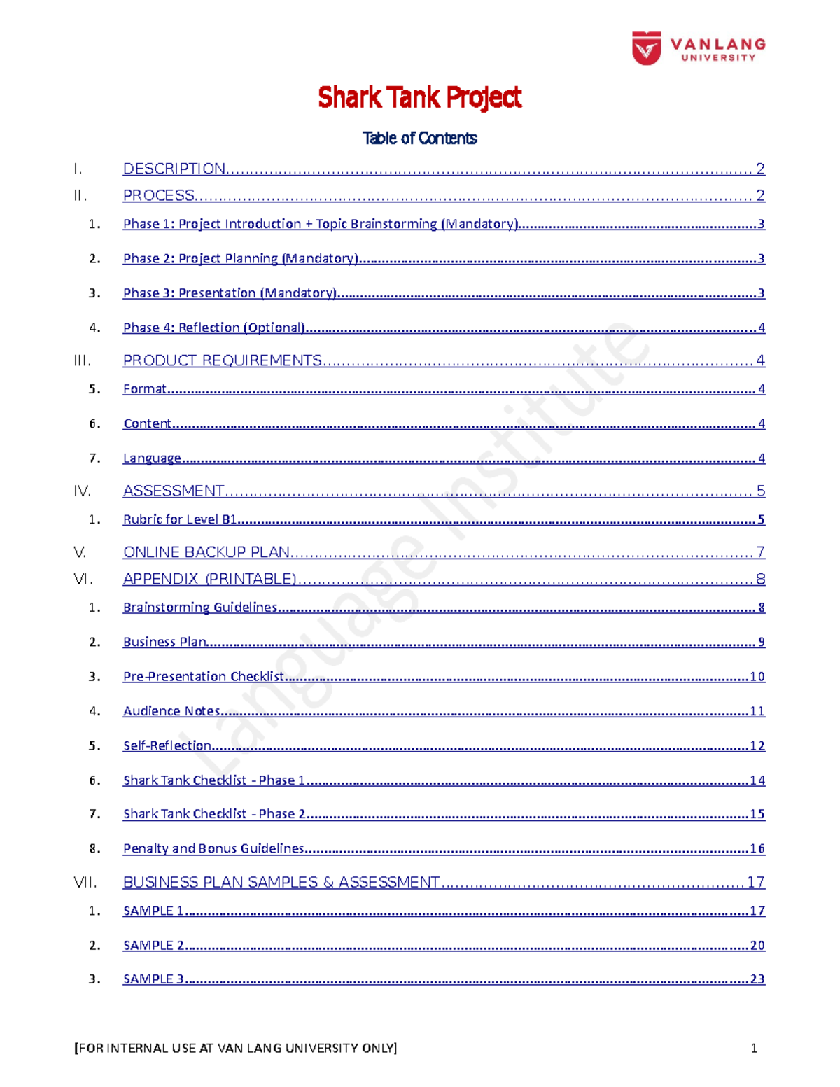 Shark Tank Project PBA Manual - Anh văn 5 [Updated] - Studocu