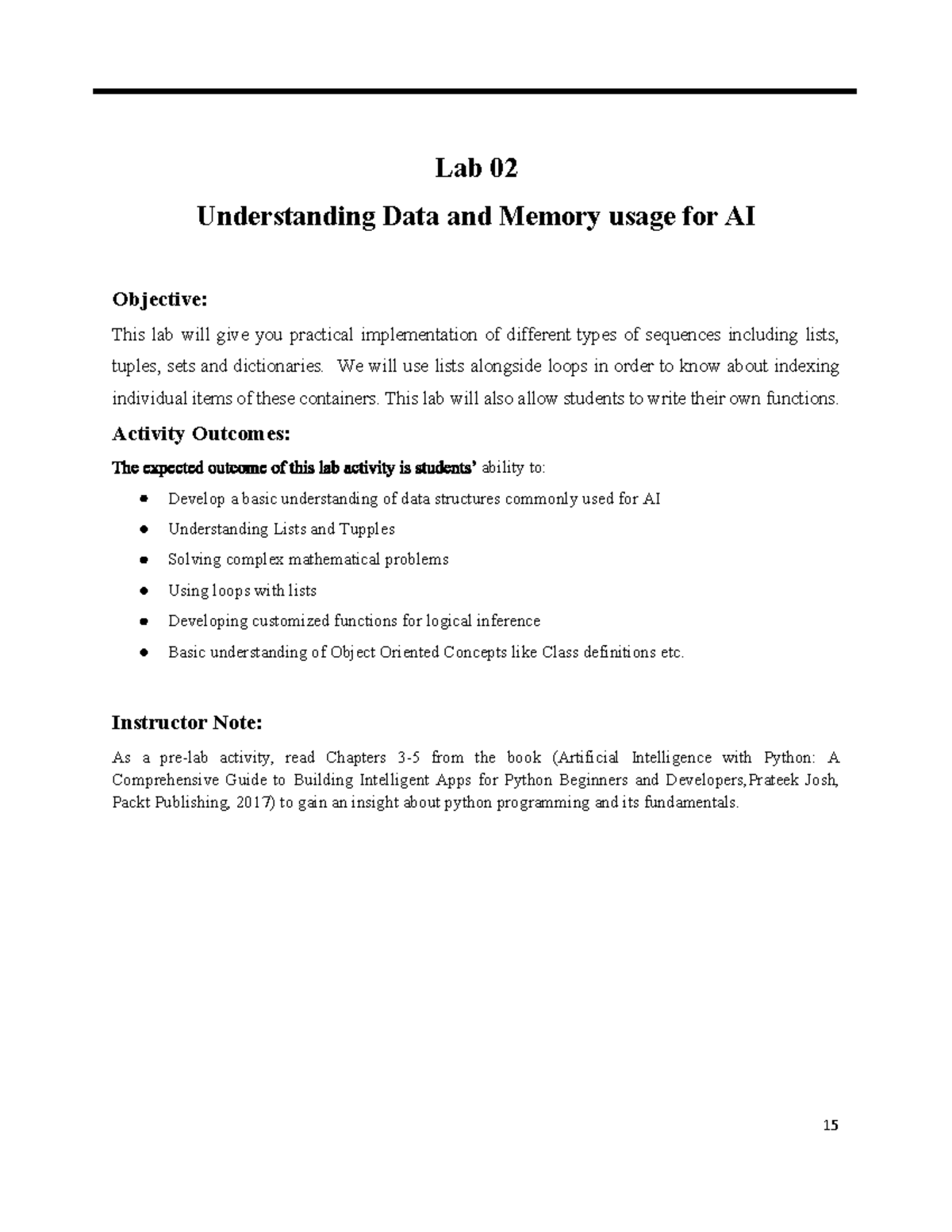 Lab 02: Understanding Data Structures and Memory in AI - Studocu