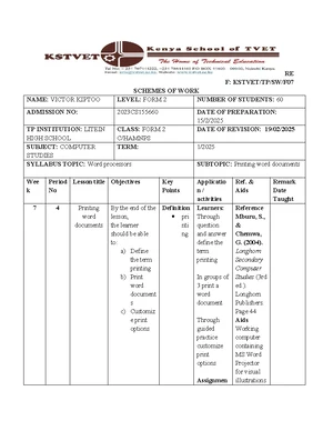 Computer Studies FORM 2 Lesson Plans: Word Processing & Table Skills ...