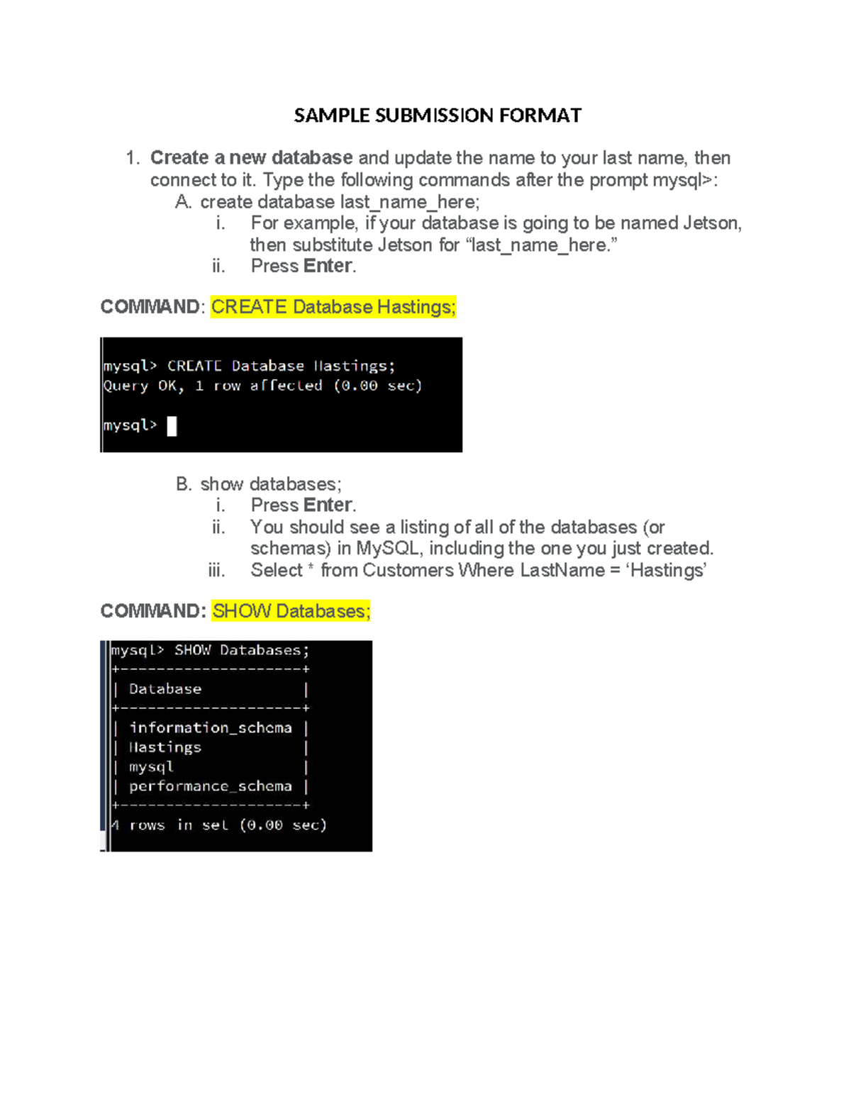 Sample Submission Format - SAMPLE SUBMISSION FORMAT Create a new ...
