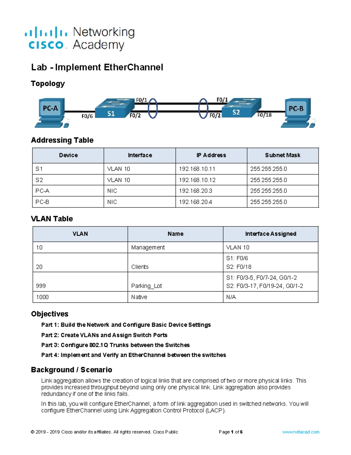 6.4.2 Lab - Configuring EtherChannel and VLANs in Network Topology ...