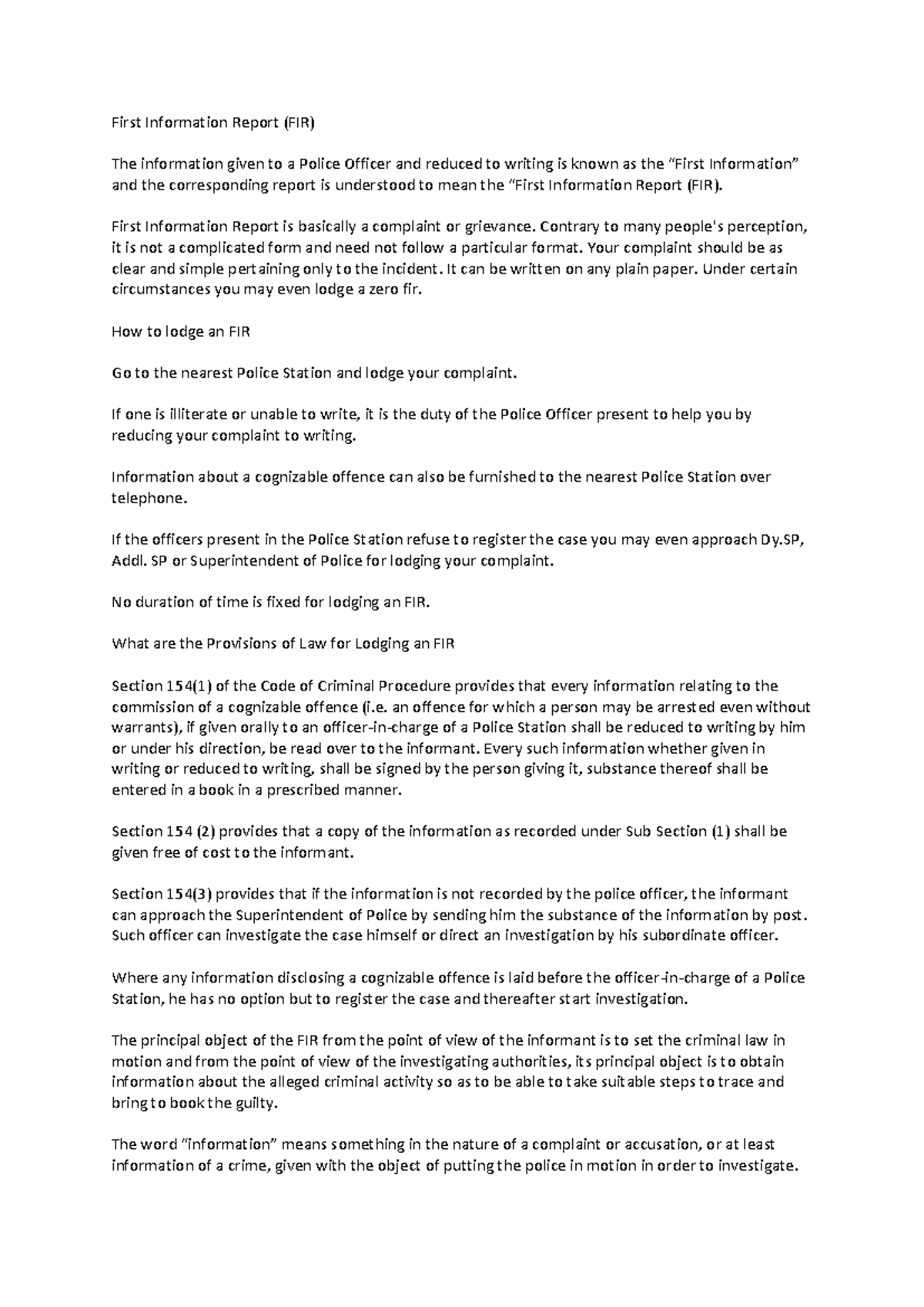 First Information Report (FIR) - First Information Report is basically ...