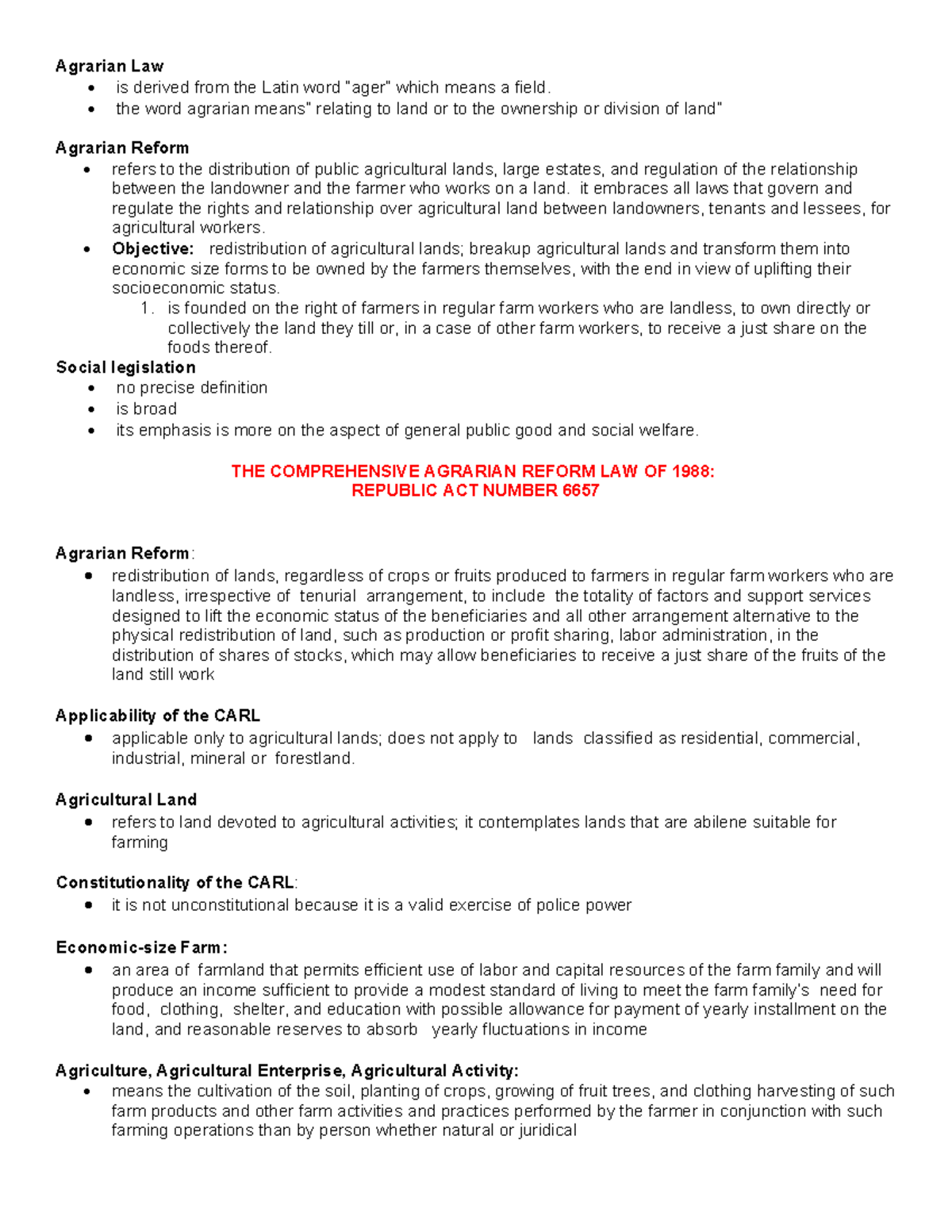 Comprehensive Agrarian Law (CARL) Reviewer: Key Concepts & Provisions ...