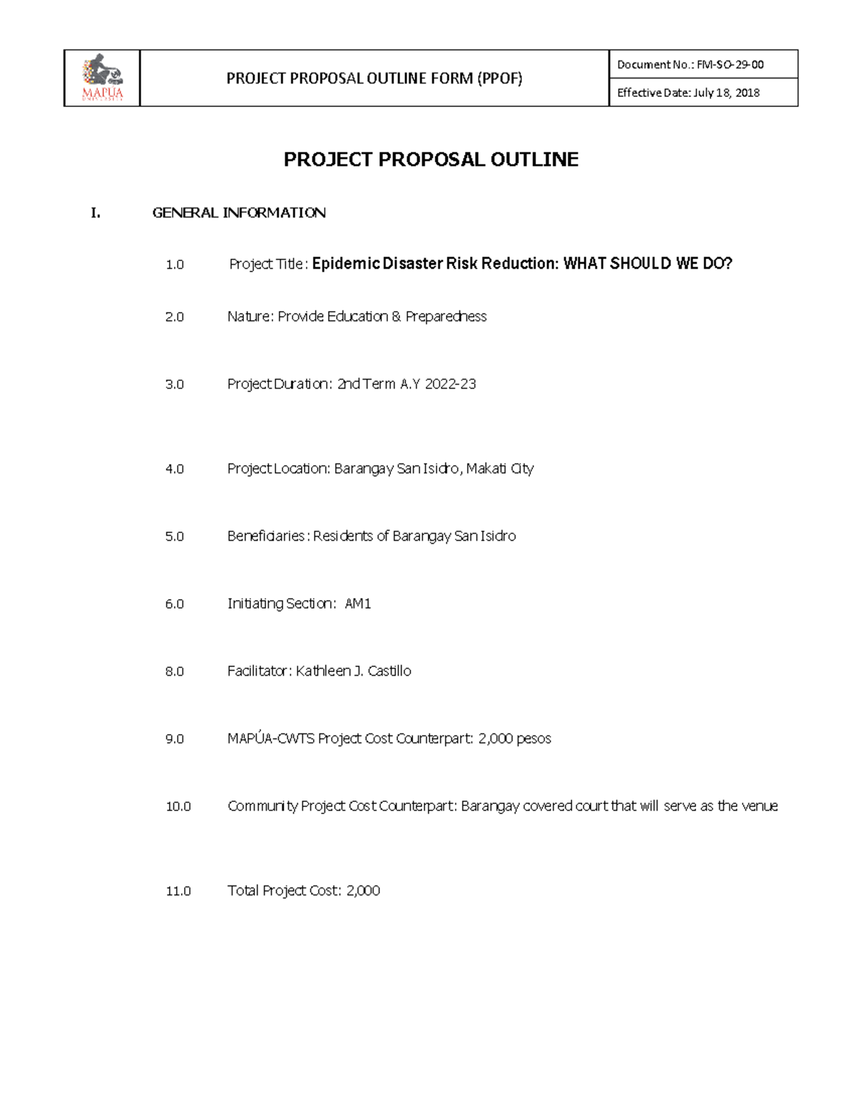Epidemic Disaster Risk Reduction Proposal - AL-CWTS101-AM1-PPD - Studocu