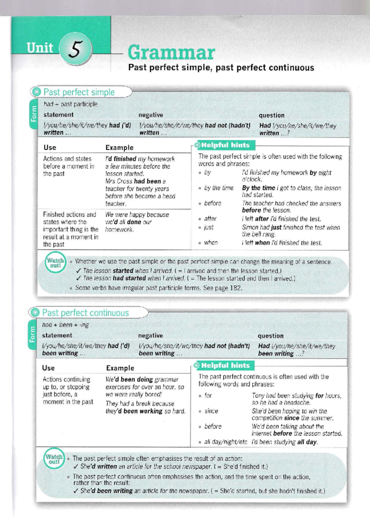 Destinations B1 Unit 5 - Past Perfect Simple & Continuous Notes - Studocu