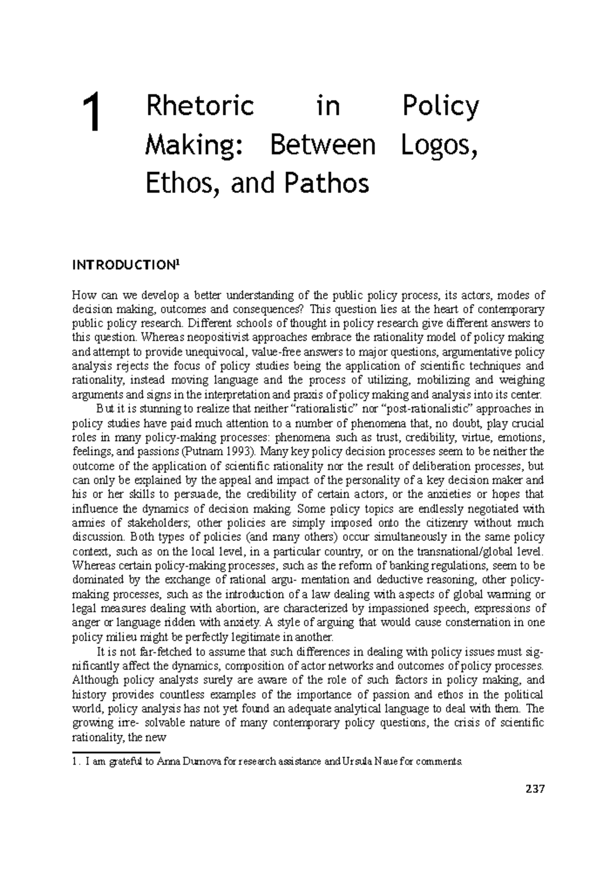 Rhetoric in Policy Making: Exploring Logos, Ethos, and Pathos - Studocu