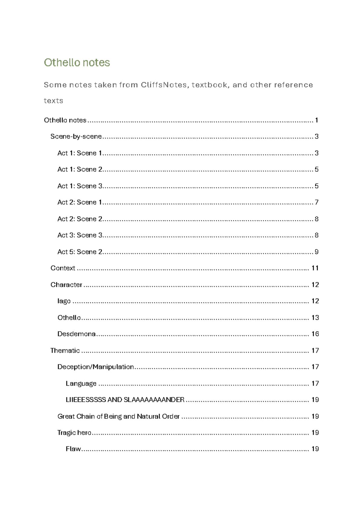 Othello Study Notes: Key Themes, Characters, and Analysis - Studocu
