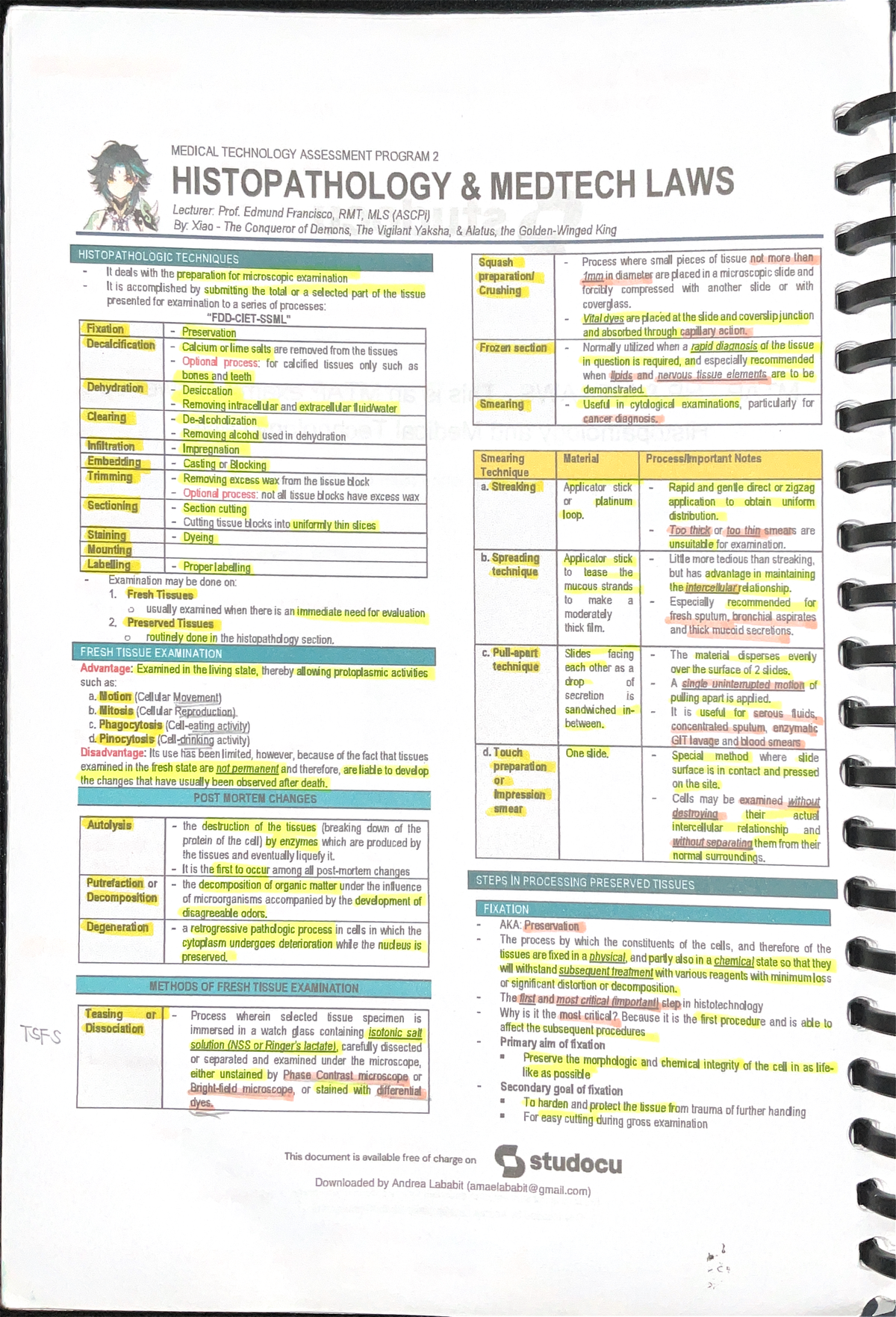 HISTOPATHOLOGY TECHNIQUES - Supplemental Notes (MEDTECH ASSESSMENT 2 ...