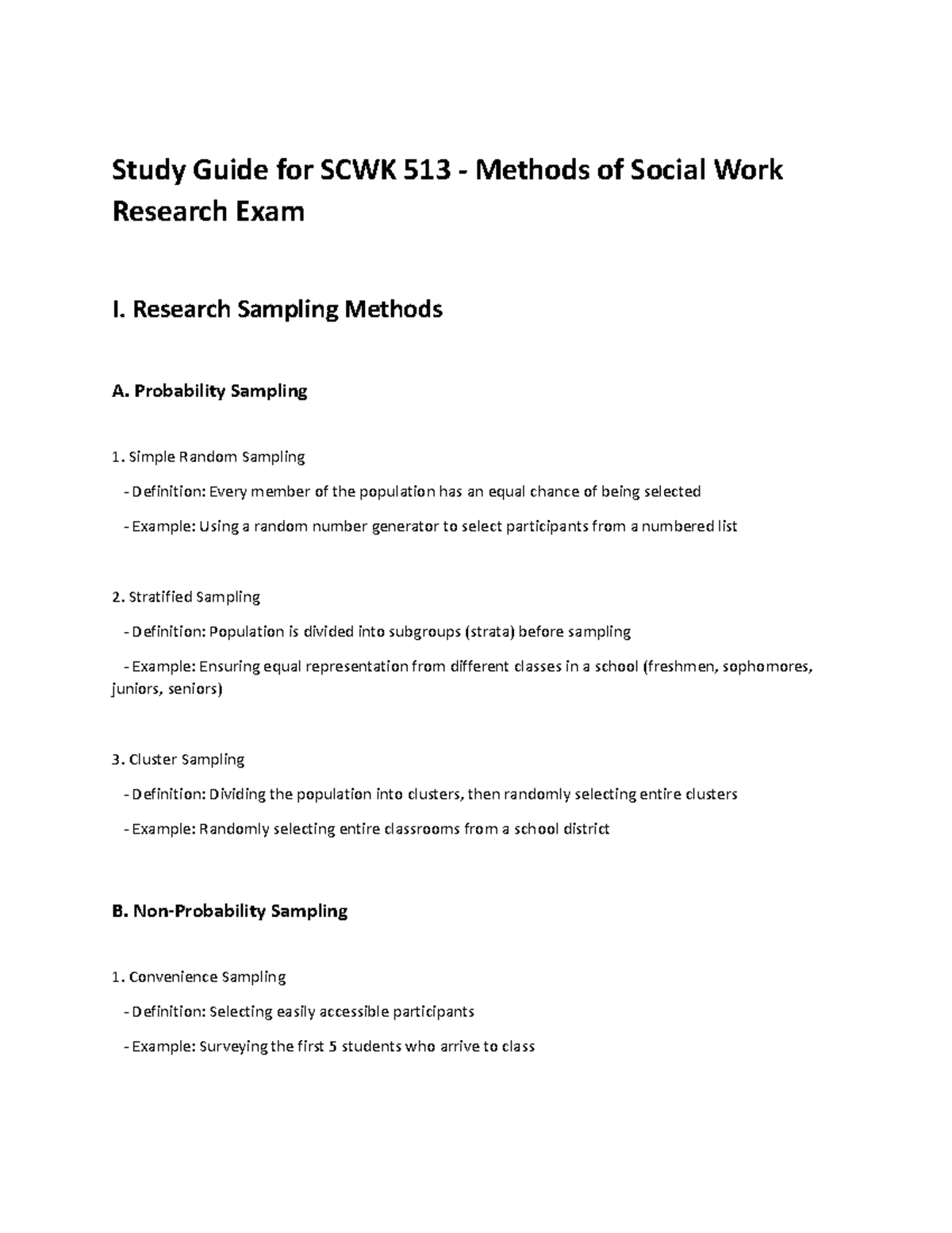 Study Guide for SCWK 513 - Final Exam in Methods of Social Work ...
