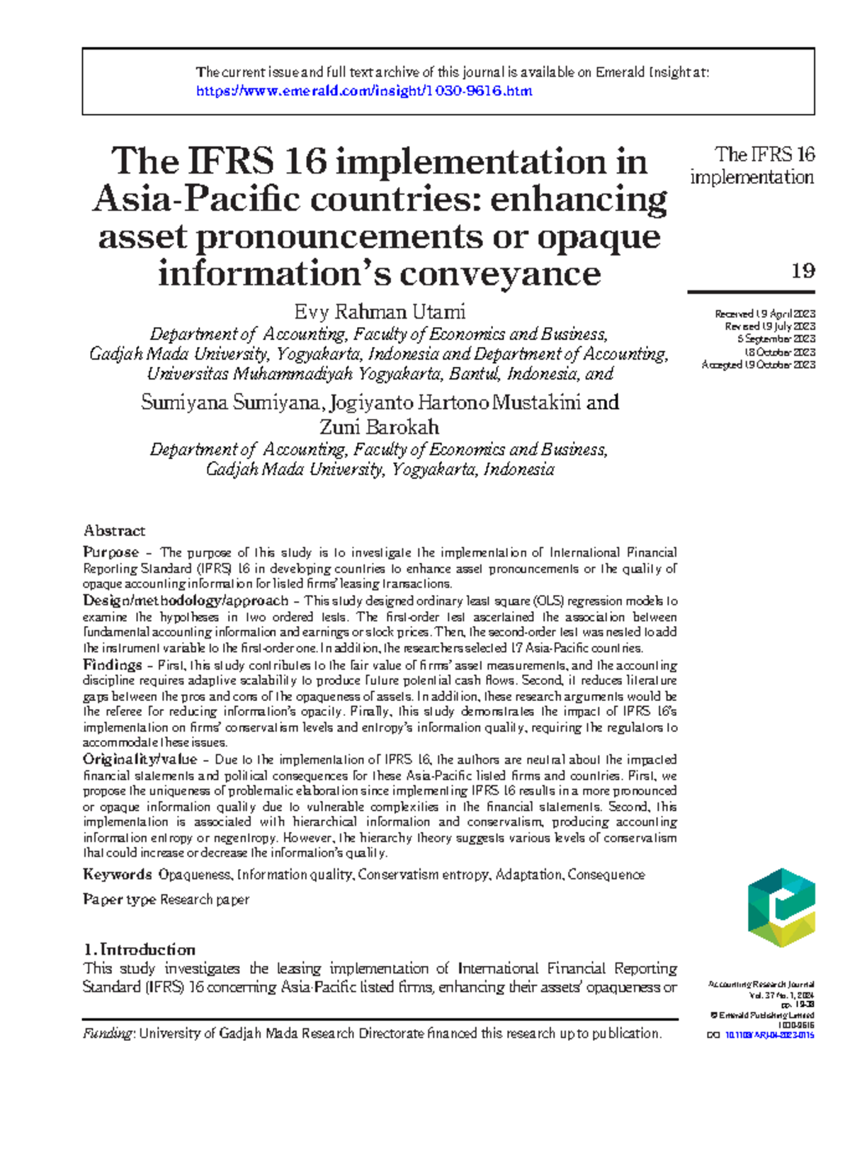 article of the assignement - The IFRS 16 implementation in Asia-Pacific ...