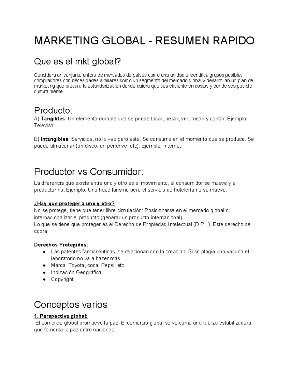 Marketing Global: Resumen Rápido y Conceptos Clave - Studocu