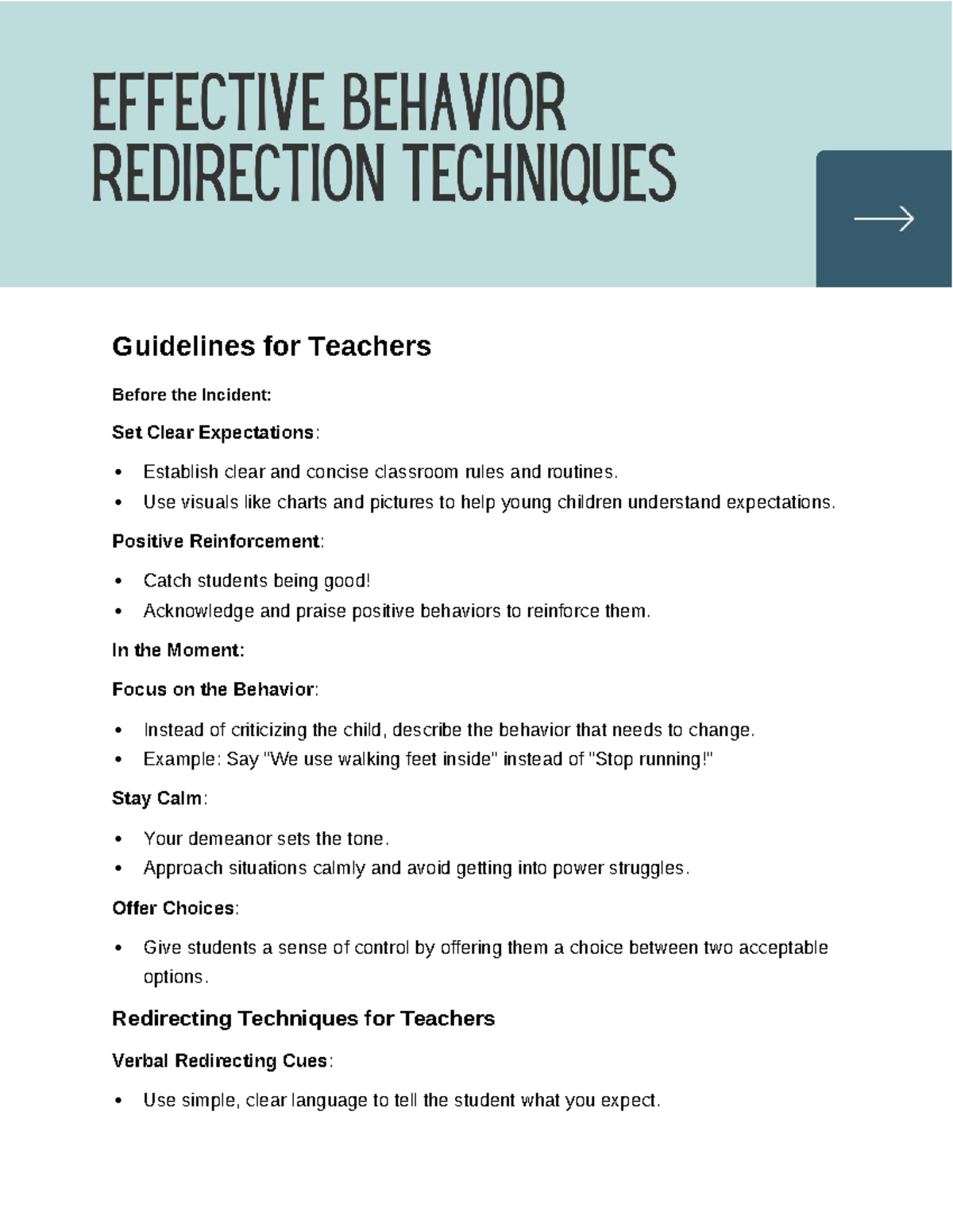 Classroom Behavior Management: Effective Redirection Techniques - Studocu