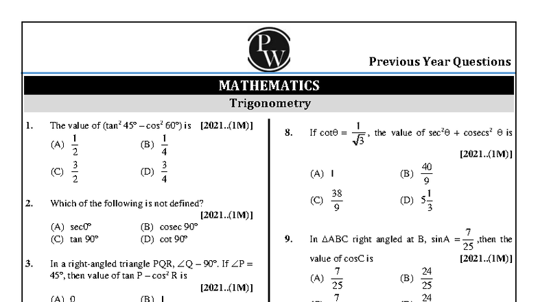 808252334 Trigonometry Previous Year Questions - Warrior 2025 - Studocu