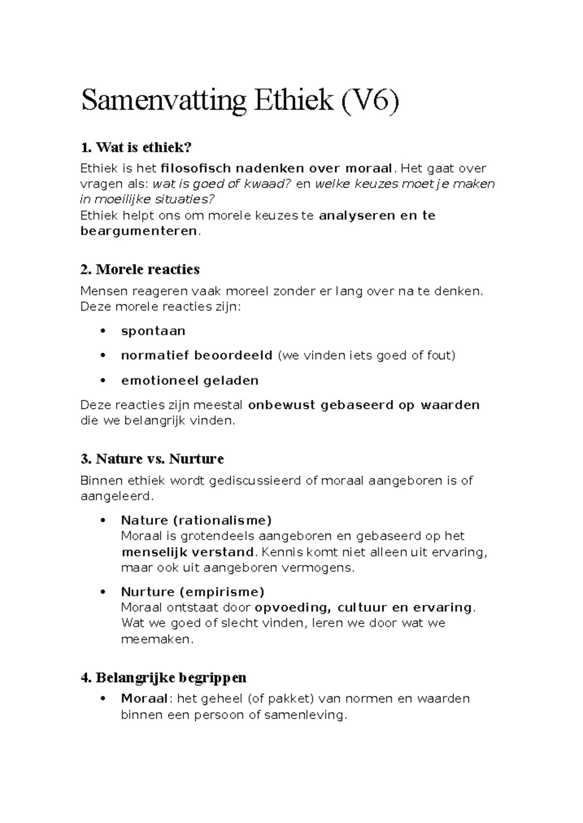 Samenvatting Ethiek V6: Kernconcepten en Filosofische Benaderingen ...