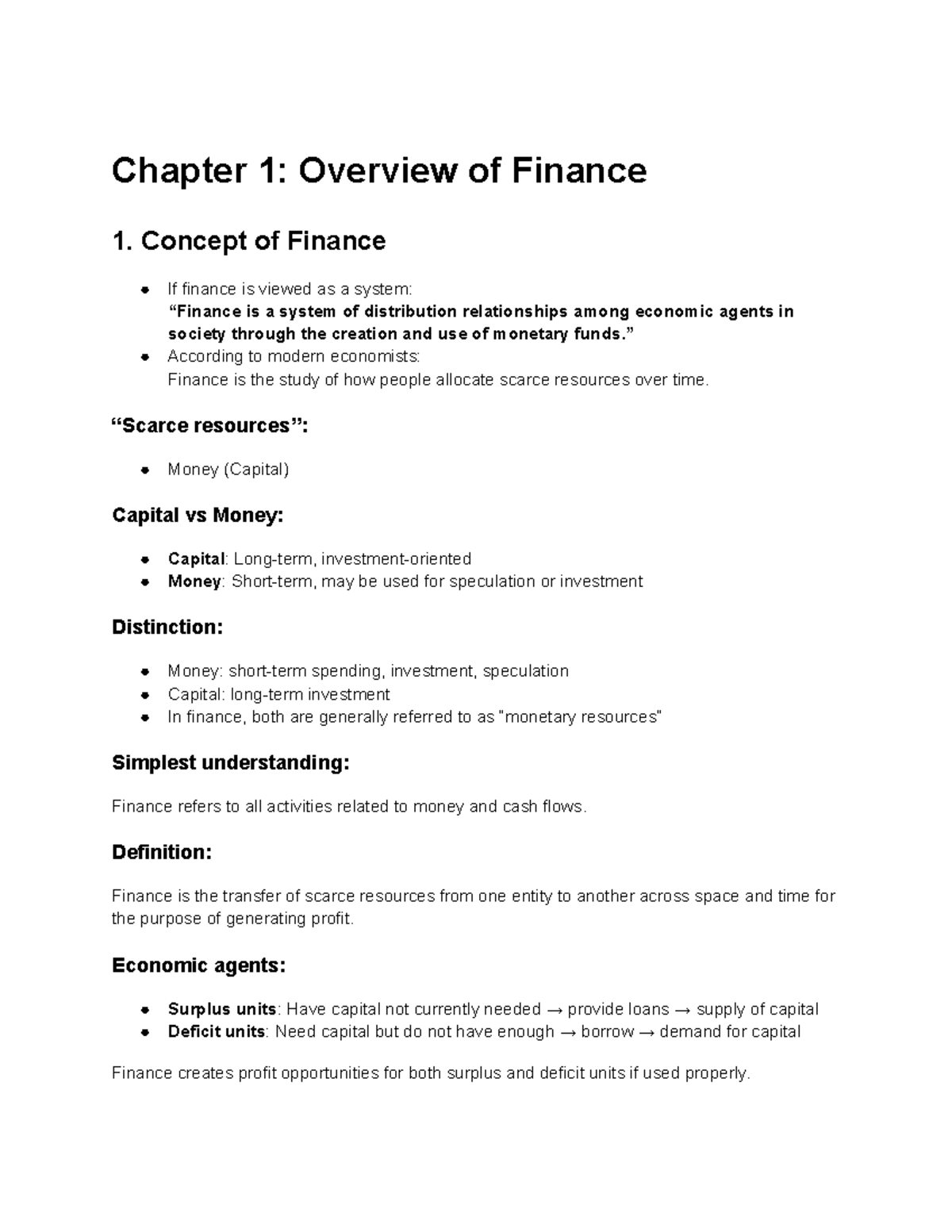 Chapter 1: Overview of Finance - Key Concepts and Objectives - Studocu