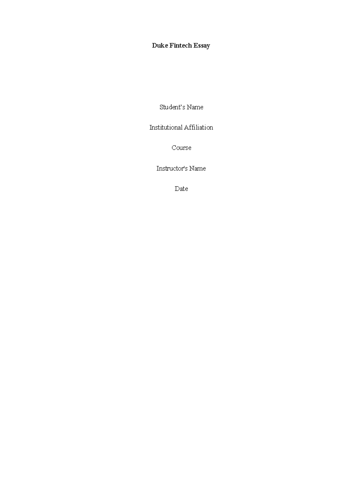 Duke Fintech Essay - Revised Version 12 - Studocu