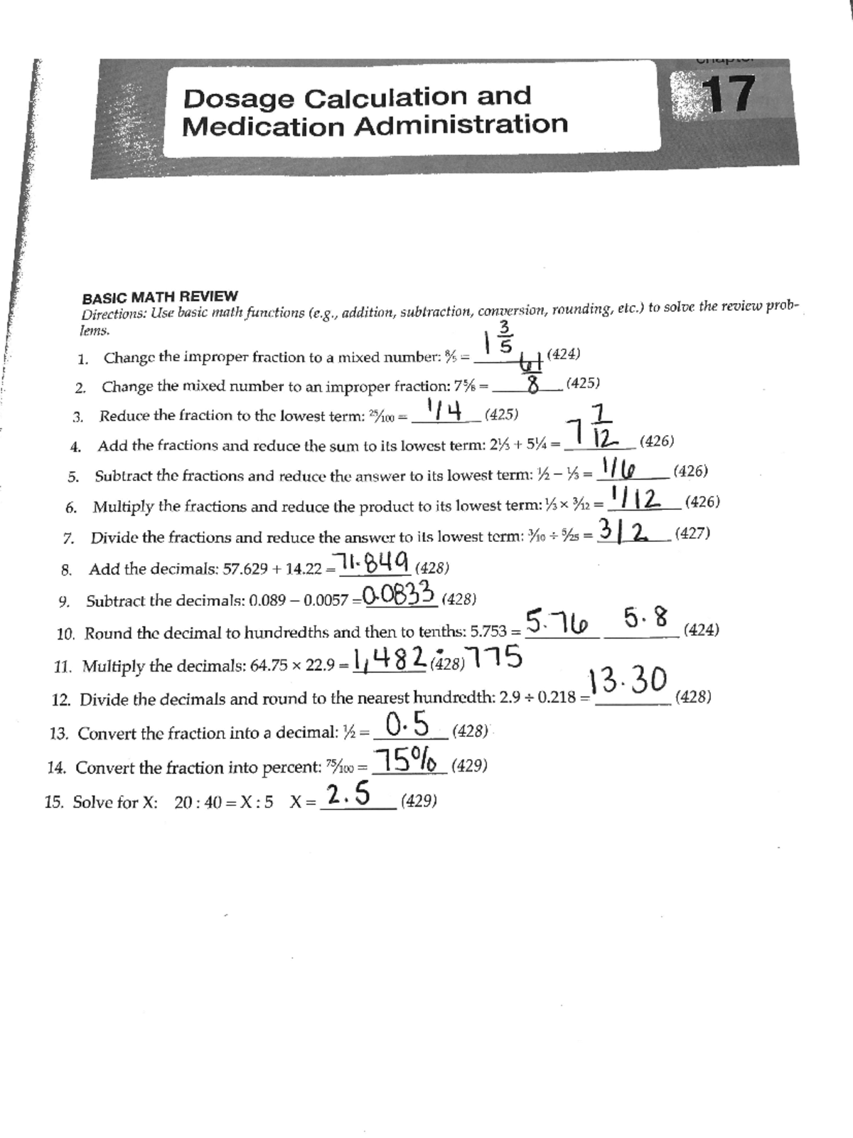 Chapter 17 Dosage Calculations Study Guide for Medication ...