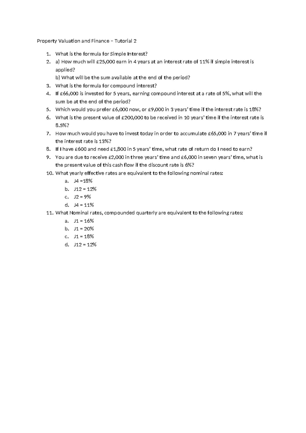 PVF Tutorial 2 2009 2016 - Property Valuation and Finance – Tutorial 2 ...